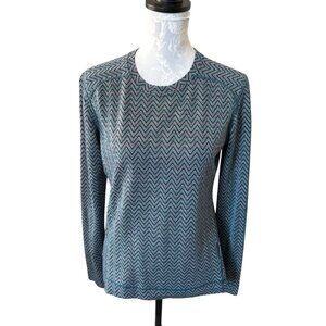 Smartwool Womens Chevron Pattern Long Sleeve Shirt XL Merino Wool Blend Blue/Gra